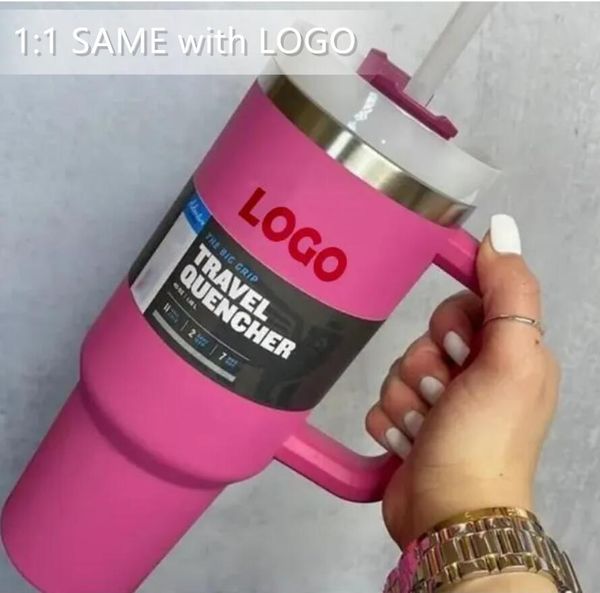 US Stock 1:1 Logo Edelstahl 40oz Trinkbecher mit Henkeldeckel und Strohhalm, Reisebecher mit großem Fassungsvermögen, Thermobecher, isolierte Wasserflaschen in 20 Farben U1207