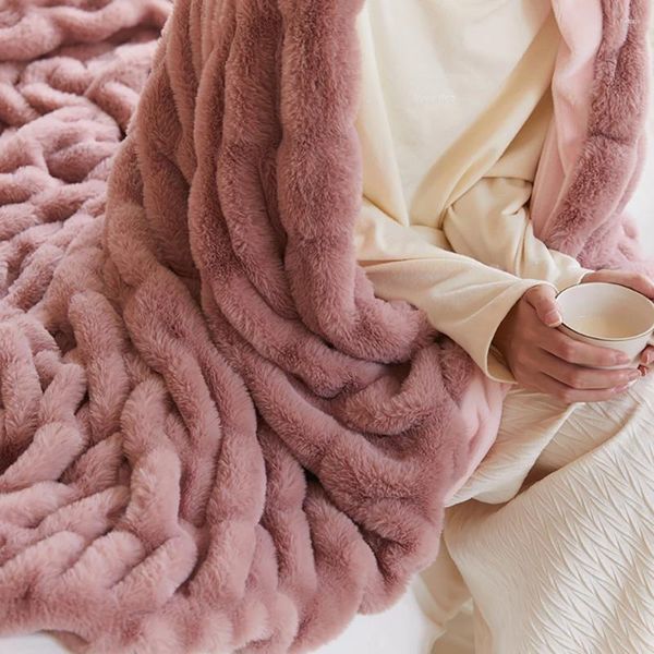 Coperte di lusso in pelliccia sintetica, super morbida, oversize, spessa e calda per divano, divano letto, poltrona, lavabile in lavatrice, pasta di fagioli rossa