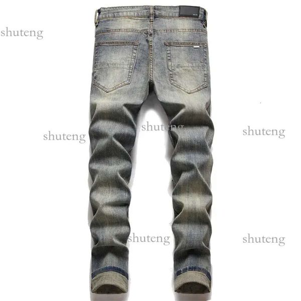 Amirs Men Jeans Designer Stacked für Herren Rips Skinny Ripped Black Pants mit Löchern Denim Shirt Straight Leg Slim Fit Zipper Amari Bikers 862