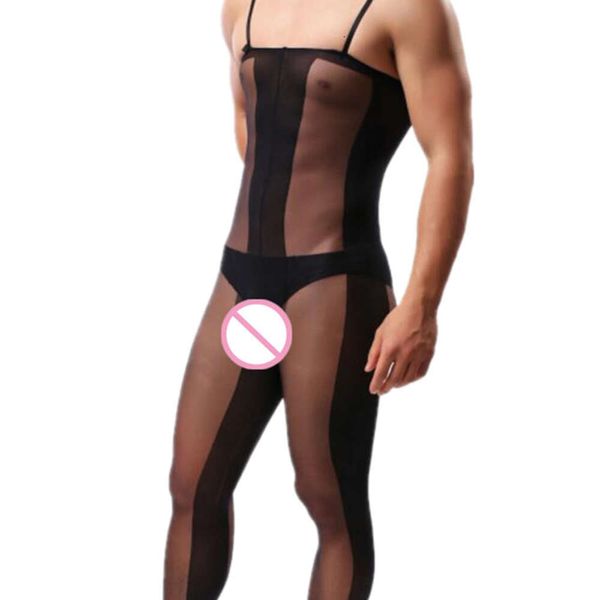 Divertente Lingerie Body Sex Men Stripe Sleepwear Porno Camicia da notte Costumi Body Calze Intimo maschile Abbigliamento sexy