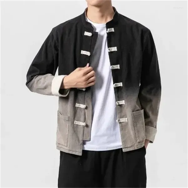Jaquetas masculinas roupas chinesas casaco de fumaça gola disco fivela frente vestido retro tang jaqueta antiga primavera outono masculino