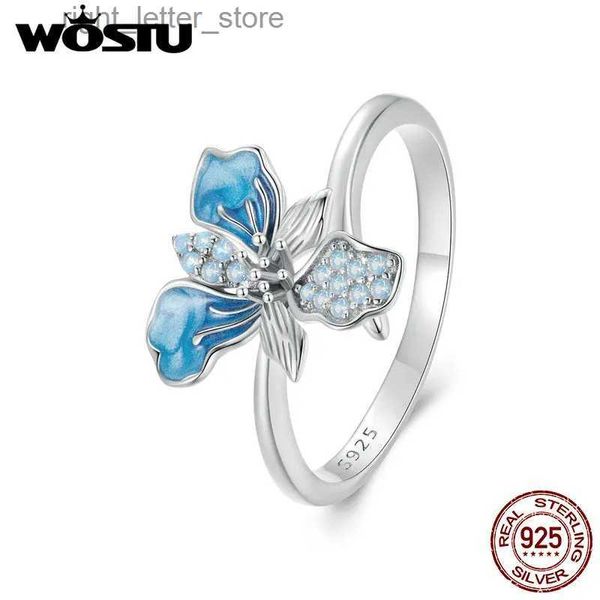 Solitärring WOSTU 925 Sterling Silber Große Blaue Iris Blume Offener Ring Damen Luxus Opal Zirkon Stapelbar Statement Ringe Hochzeit Party Geschenk YQ231207