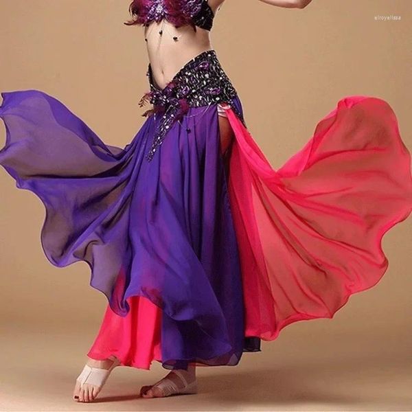 Bühnenkleidung Dame Bauchrock weiblich 2 Schichten Tanzröcke Mädchen Double Split Kostüme 11 Farben B-6845
