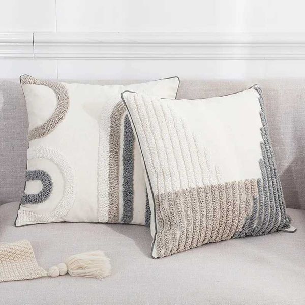 Cuscino/cuscino decorativo marocchino Boho Loop Custodia in velluto grigio beige decorazione per la casa trapuntata a diamante per divano letto fodera per sedia