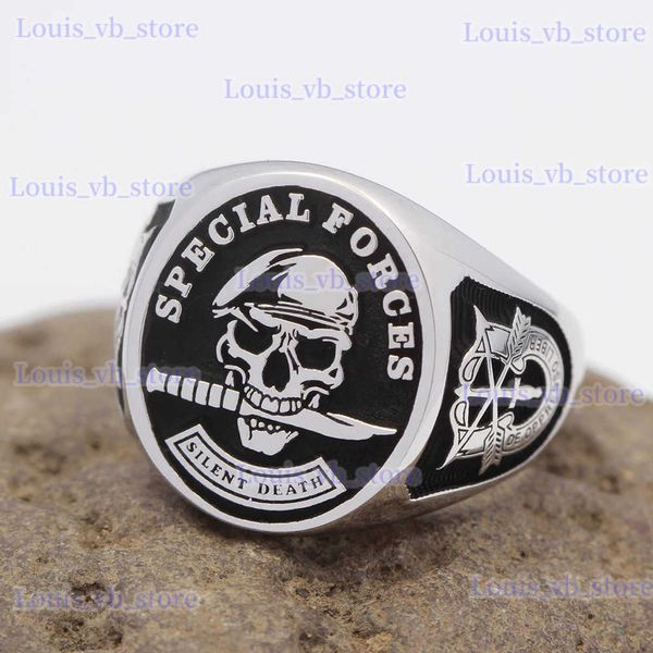 Bandringe Herren U.S. Army Special Forces Beret Skull Ringe für Frauen Vintage Silber Farbe Silent Death Stamp Punk Gothic Schmuck T231207