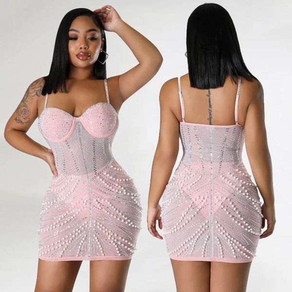 Abiti casual Abito sexy Nero Rosa Abbigliamento da donna europeo e americano Maglia attillata Perforazione Night Club Slip