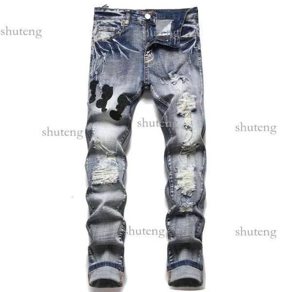 Amirs Men Jeans Designer Stacked für Herren Rips Skinny Ripped Black Pants mit Löchern Denim Shirt Straight Leg Slim Fit Zipper Amari Bikers 477