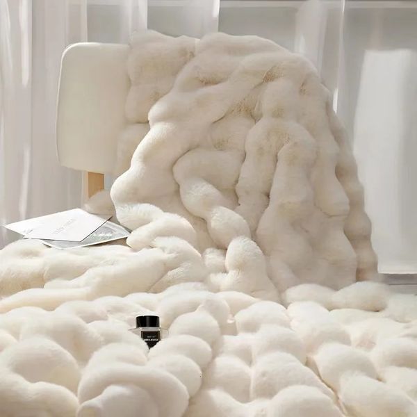 Одеяла из искусственного меха кролика, плюшевое одеяло, теплое, супер удобная кровать, роскошный чехол для дивана 130x160 см, зима 231207