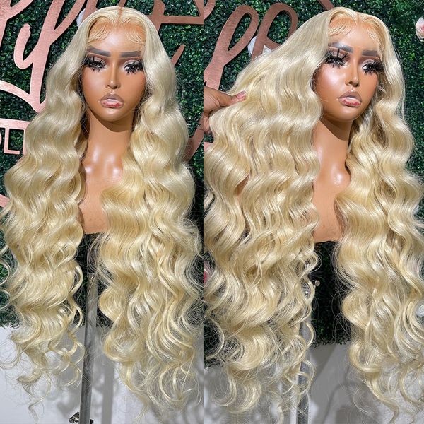 Brasilianische 613 Blonde Körperwelle Lace Front Simulation Echthaar Perücken 360 Lace Glueless Perücke Blonde Lace Front Perücken 613 Blonde 13x4 HD Lace Perücken