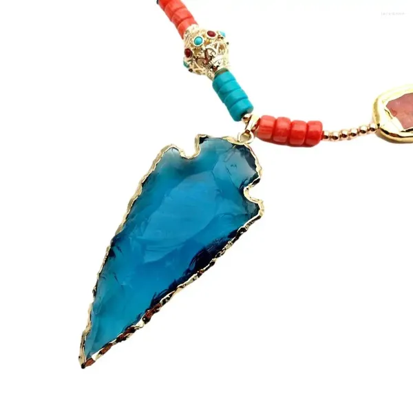 Anhänger-Halsketten Y.YING Multi-Edelstein-Halskette Blau Türkis Rot Koralle Karneol Quarz Pfeilspitze