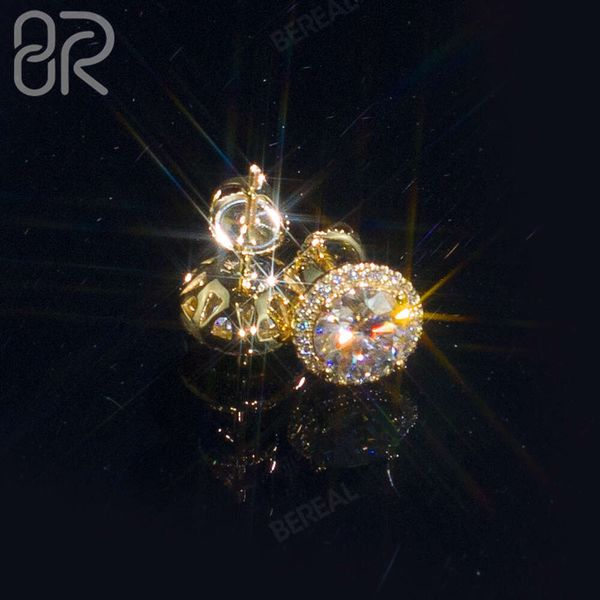 Vendita calda Vvs Moissanite Cluster Orecchini a bottone Iced Out Rotondo con diamanti a taglio brillante Orecchini a fiore in oro massiccio 14k reali