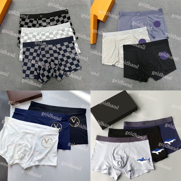 Mans respirável boxers designer cuecas casuais sexy confortável roupa interior masculina 3 pçs/caixa