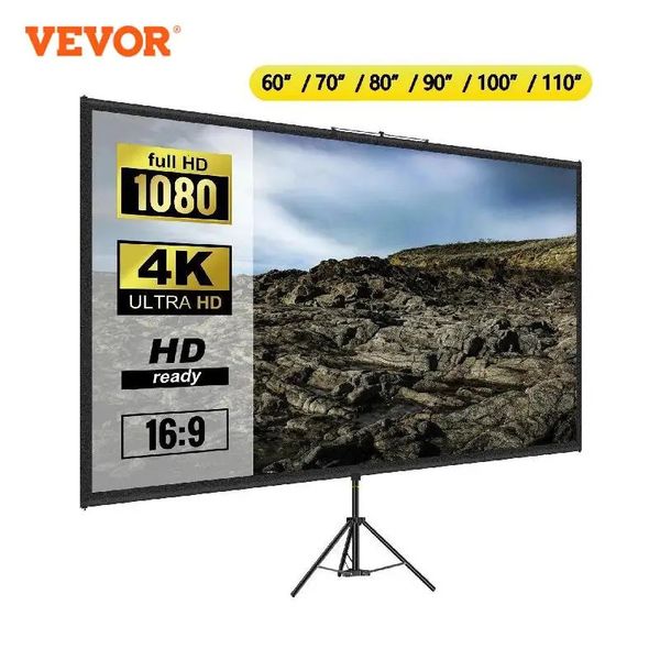 Telas de projeção VEVOR 60 70 80 90 100 Tela de projetor de tripé de 110 polegadas com suporte 16 9 4K HD Cinema doméstico portátil para projeção interna e externa 231206