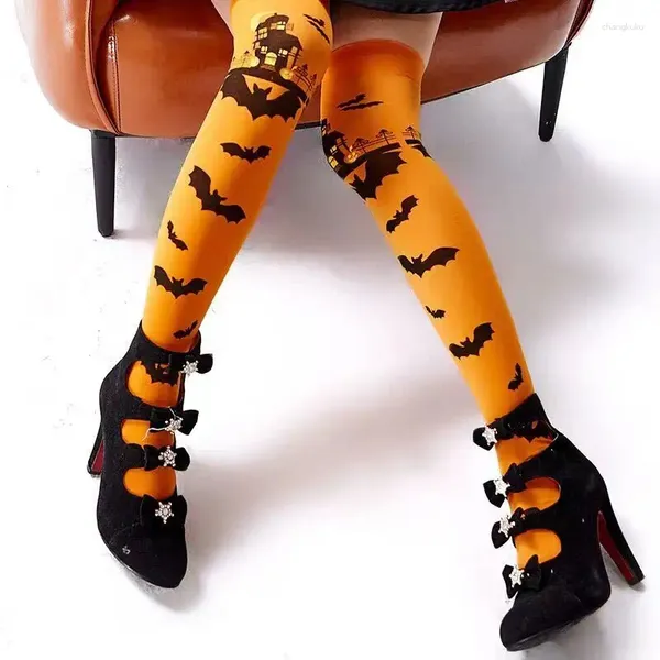 Женские носки для вечеринки в честь Хэллоуина, забавный костюм для косплея, костюм Лолиты выше колена, длинные для взрослых, ведьма, летучая мышь-вампир, мягкий хлопок