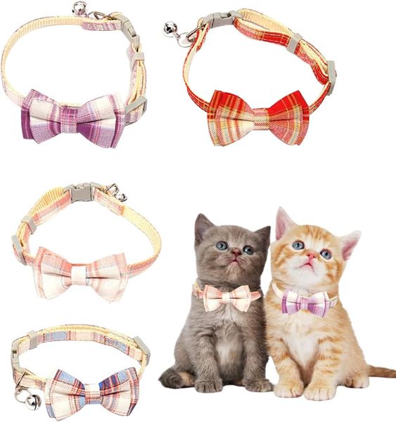 Cadılar Bayramı Şükran Günü Noel Düğünü Kitty, Cats, Puppy ve Yavru Kediler İçin Eğitli Boyunca ve Bell Breakawaway Plaid Bowtie Kedi Yakası ile Kedi Yakası