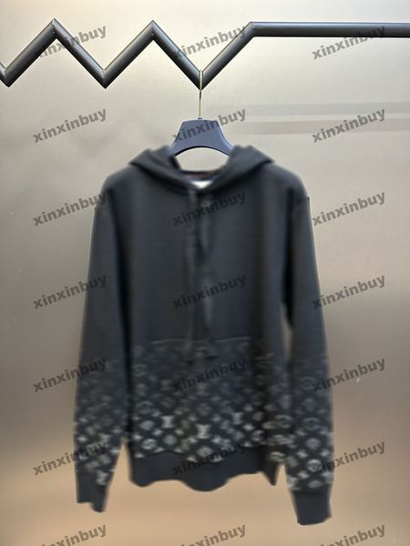 xinxinbuy Felpa con cappuccio da uomo firmata Felpa con lettera sfumata jacquard di lana manica lunga donna blu Nero bianco grigio XS-2XL