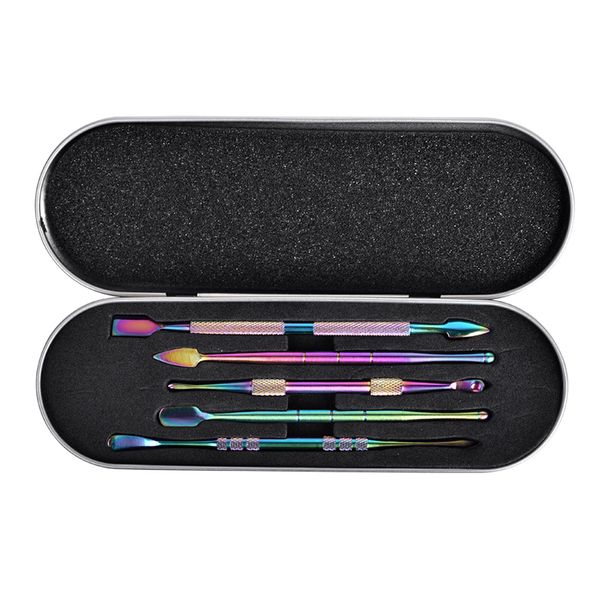 6 em 1 Kits de ferramentas Dab de aço inoxidável com caixa de silicone Kit inicial de acessórios para fumar para ervas secas Cera Óleo Dab Rig Tabaco Hookah Água Bong Vidro Ferramentas para unhas