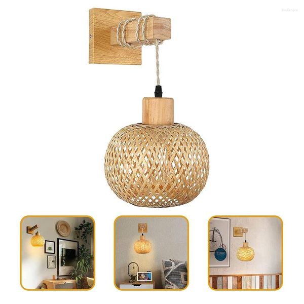 Duvar lambası Rattan Rustik Sconce Banyo Işık Fikstür Çiftlik Evi Vintage Ahşap Kapalı