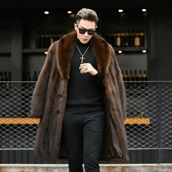 Pele masculina falso longo casaco de pele inverno quente vison grande jaqueta gorda solta casual blusão 231207