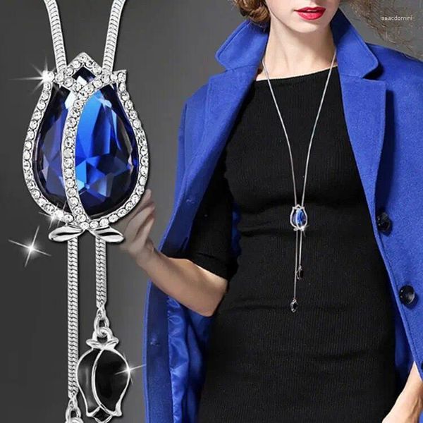 Ожерелья с подвесками LWMMD, уникальные искусственные нежные кристаллы, цепочка-тюльпан, свитер, серебряное ожерелье с кисточками для женщин
