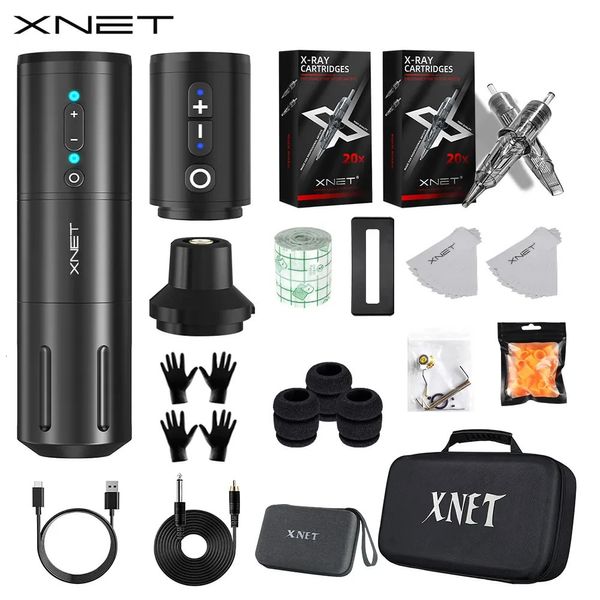 Kit pistole per tatuaggi Kit macchinetta per tatuaggi wireless professionale Xnet Elite Penna rotativa per tatuaggi con potenza extra 2400mAh Cartuccia per tatuaggi mista da 40 pezzi 231207