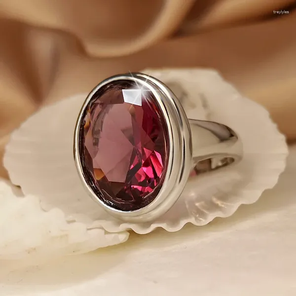 Cluster-Ringe, schlichter Fuchsia-Kristall für Damen, luxuriöser funkelnder Verlobungs-/Hochzeitsschmuck, modische Party-Accessoires