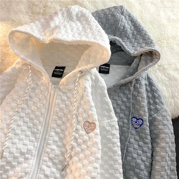 Felpe con cappuccio da donna Harajuku Waffle Check Donna Cardigan con cerniera con cappuccio Felpa Autunno Felpa con cappuccio Giacca casual da uomo Coppia Y2K Abbigliamento Top