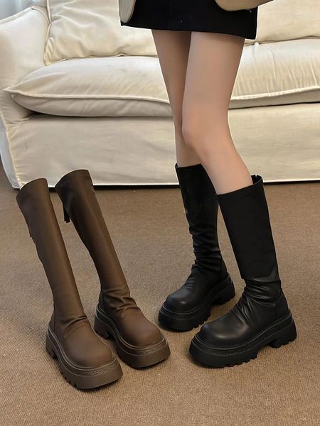Stivali da donna in gomma sexy tacchi alti alla coscia calzature invernali scarpe stivali-zoccoli da donna piattaforma punta tonda cerniera pioggia sopra