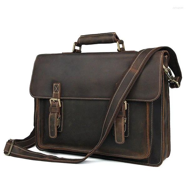 Aktentaschen Echtes Leder Männlich Crazy Horsehide Aktentasche Handtasche Männer Messenger Tasche Laptop Maletines Hombre Kaufen männer