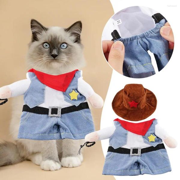 Cat Costumes Pet Dog Cadılar Bayramı Komik Kostüm Kovboy Kıyafetleri Küçük Köpekler Cosplay Malzemeleri Aksesuarları U7J0