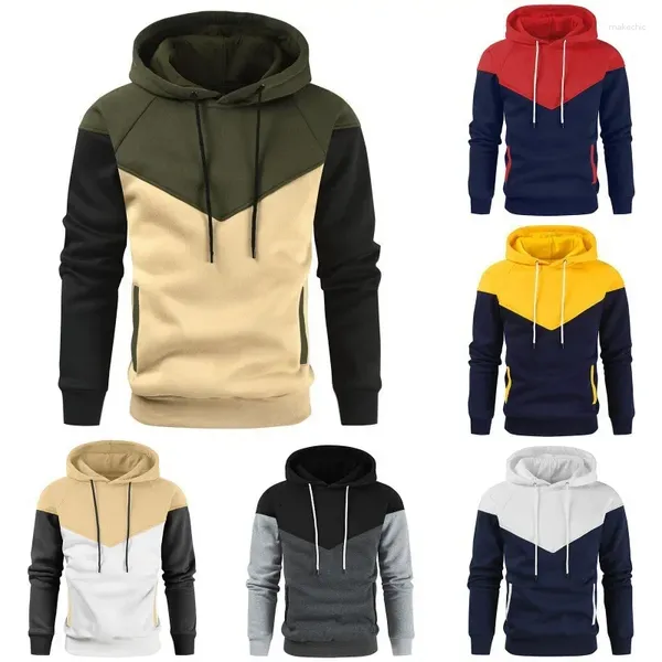 Hoodies masculinos estilo coreano cor bloqueando camisa esportiva casual street wear cordão moletom com capuz moda camisola superior roupas masculinas