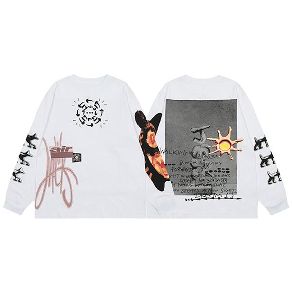 Moletom com capuz masculino Marca de moda europeia e americana arte abstrata interessante graffiti impressão de fotos manga comprida gola redonda camiseta masculina e feminina camisa base ins