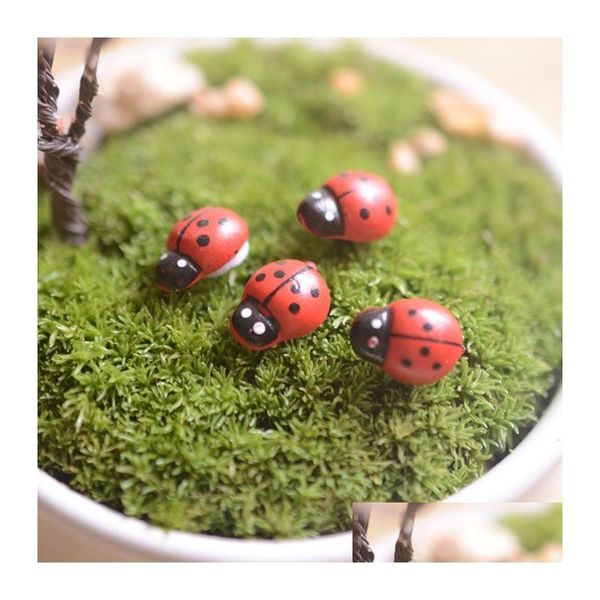 Arti e mestieri Artificiale Mini Lady Bugs Insetti Beatle Fairy Garden Miniature Muschio Terrario Decor Resina Bonsai Home Drop Delivery Dha5K