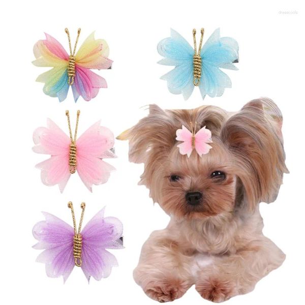 Abbigliamento per cani Fermagli per capelli a forma di farfalla per ragazze Forcine per capelli con fiocco glitterato Mollette di garza dolce Copricapo Accessori per bambini