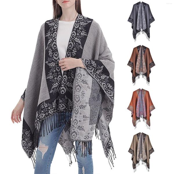 Lenços femininos viagem xadrez xale envolve frente aberta poncho capa quente oversized suéteres casual textu cardigan listrado suéter túnica