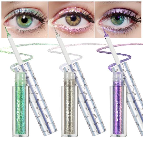 Lidschatten/Liner-Kombination CHARMACY 3 Stück/Set glitzernder flüssiger Eyeliner, wasserfest, langlebig, glänzend, hochglänzend, Eyeliner-Stift-Set, erhellt das Augen-Make-up, Kosmetik, 231207