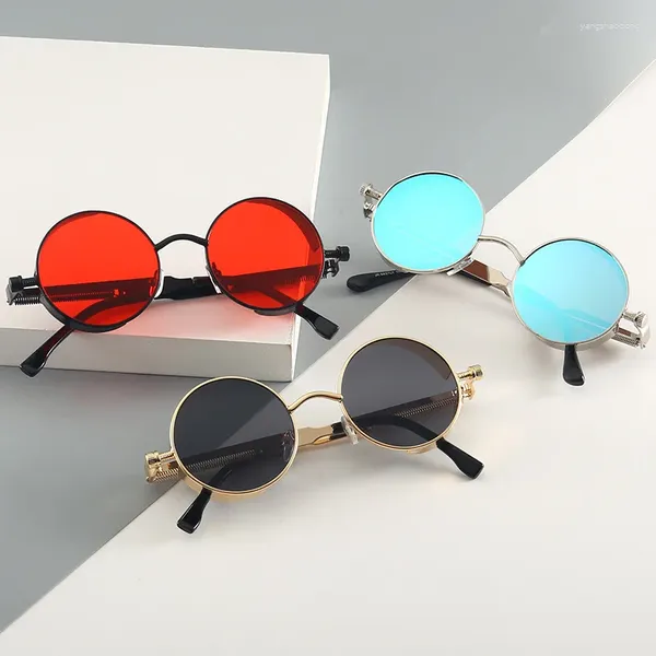 Óculos de sol punk pequeno quadro círculo forma feminino vintage metal espelho pernas óculos de sol masculino ao ar livre hip-hop moda eyewear