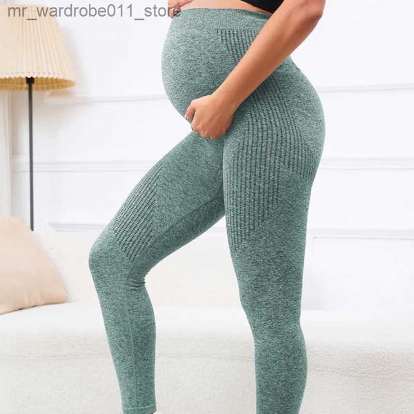 Pantaloni premaman Vita alta Leggings per gravidanza Abiti premaman skinny per le donne incinte Supporto per la pancia Leggins lavorati a maglia Pantaloni modellanti per il corpo Q231207