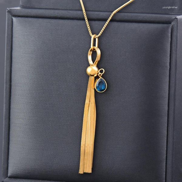 Anhänger Halsketten SINLEERY 316L Edelstahl Blau Kubikzircon Quasten Halskette Für Frauen Gold Farbe Kette Am Hals Schmuck DL050