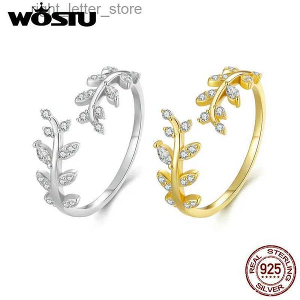 Anel solitário wostu 925 prata esterlina simples zircão ouro delicado folha aberta anéis para mulheres feminino jóias originais CTR241-A yq231207