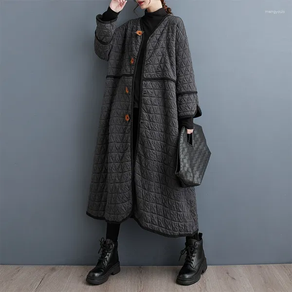 Casacos de Trench das Mulheres Europeu Estilo Americano Acolchoado Algodão Único Breasted Chic Moda Mulheres Outono Inverno Streetwear Casual Longo