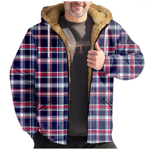 Coletes masculinos jaquetas de inverno harajuku xadrez camisas casacos com capuz zíper manga longa básico casual estilo europeu jaqueta para homem
