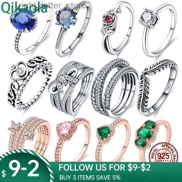 Solitaire Ring Vente chaude charmes plata de ley 925 anneaux pour femmes bleu Zircon étincelle couronne anneau faisant des bijoux cadeau fête fiançailles YQ231207