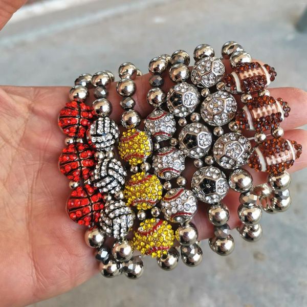 Strand Stock Glearence! Moda çinko emaye spor topu cazibesi streçli boncuklu bilezik ile kristal rhinestone s1223