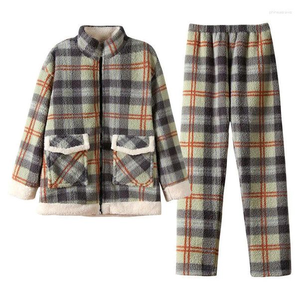 Pantaloni a due pezzi da donna Pigiama invernale in velluto corallo da donna Autunno Aggiungi imbottito caldo plaid può essere indossato fuori casa Abbigliamento Set di flanella