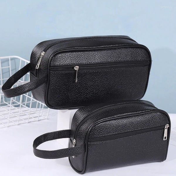 Sacos cosméticos masculinos pequenos clássicos minimalistas pu couro dopp kits de viagem de negócios organizador de higiene pessoal preto bolsa de lavagem de maquiagem