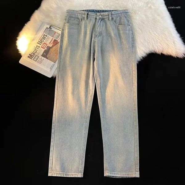 Jeans masculinos outono streetwear harajuku casual bolso design homens calças de carga solta plus size neutro perna larga denim a22