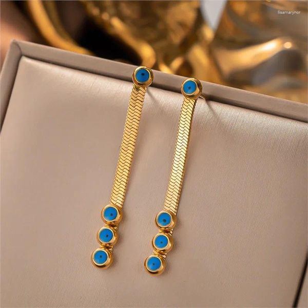 Orecchini a cerchio ANENJERY Acciaio inossidabile 316L Occhi azzurri Goccia per le donne Accessorio per gioielli con catena di moda Luxry