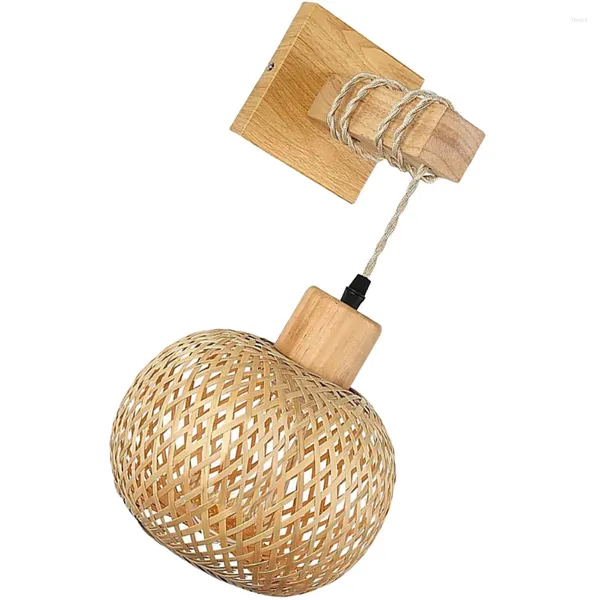 Lâmpada de parede Vintage Sconce Wood Wicker Farmhouse Bedroom Room Light Light Light Gelture Dining