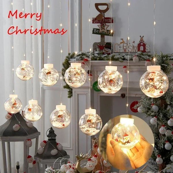 Decorazioni natalizie Luci per tende natalizie Palla di Babbo Natale Luci a LED adatte per la decorazione della finestra della stanza di casa 231207